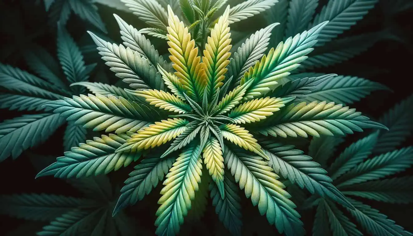 Cannabis plant showing new growth patterns and changes in leaf morphology